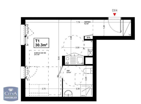 Appartement à louer 1 pièce 30.3m²