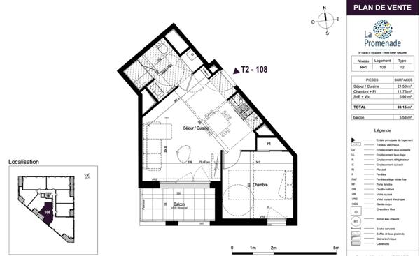 Dpt Loire Atlantique (44), à louer SAINT NAZAIRE appartement T2, balcon, place de stationnement