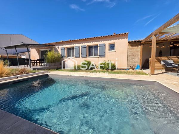 PIGNANS - MAISON DE PLAIN-PIED T4 DE 94M2, PIÈCE DE VIE DE 42M2, PISCINE, GARAGE, TERRASSE CARRELÉE, MAGNIFIQUE TERRAIN PLAT DE 443M2