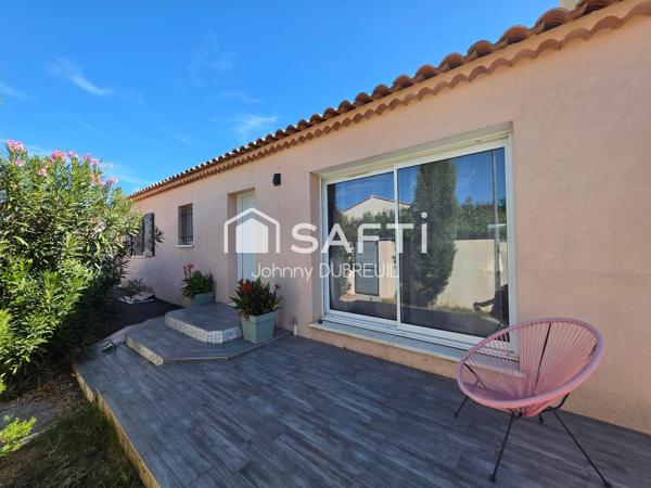 PIGNANS - MAISON DE PLAIN-PIED T4 DE 94M2, PIÈCE DE VIE DE 42M2, PISCINE, GARAGE, TERRASSE CARRELÉE, MAGNIFIQUE TERRAIN PLAT DE 443M2