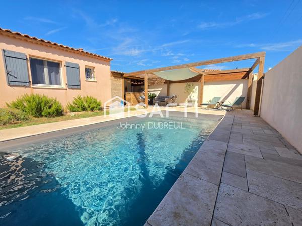 PIGNANS - MAISON DE PLAIN-PIED T4 DE 94M2, PIÈCE DE VIE DE 42M2, PISCINE, GARAGE, TERRASSE CARRELÉE, MAGNIFIQUE TERRAIN PLAT DE 443M2