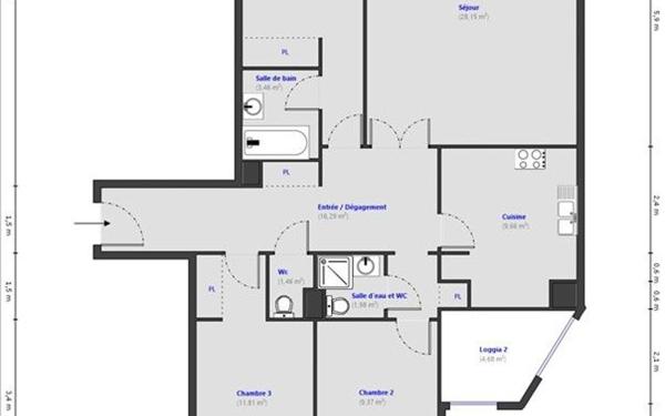 Appartement à vendre    4 pièces • 95,58 m2 Cannes
