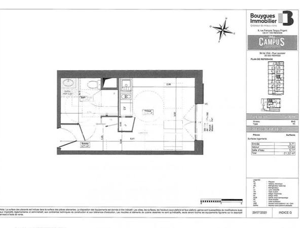Location Studio 21.52 m² - MY CAMPUS BEAULIEU Rennes 35000