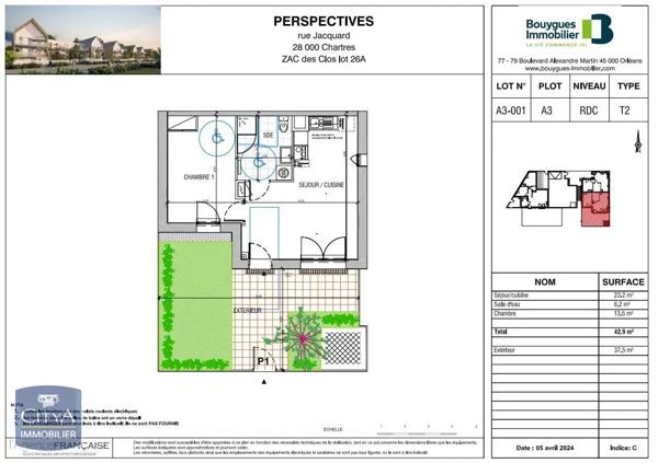 Appartement à louer 2 pièces 42.9m²