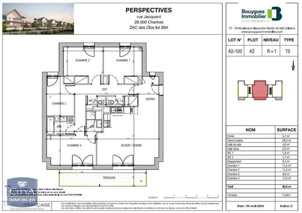Appartement à louer 5 pièces 95.7m²