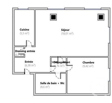 Appartement F2 à vendre  2 pièces - 46,37 m2 BOULOGNE BILLANCOURT - 92