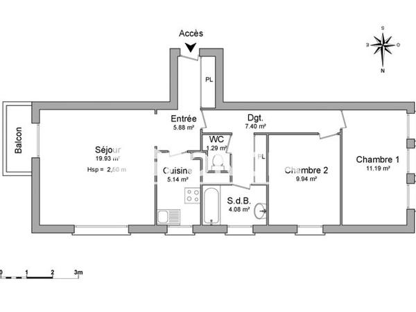 Location Appartement 3 pièces 64.9 m² - 38 PLACE RABELAIS Tours 37000