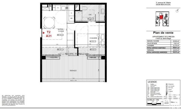 Appartement 2 pièces de 38 m² à Beausoleil (06240)