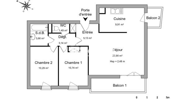 Location Appartement 3 pièces 65.26 m² - Francheville 69340