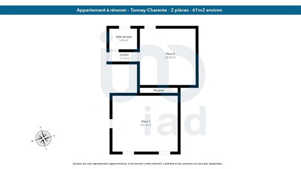 Appartement 2 pièces de 61 m² à Tonnay-Charente (17430)