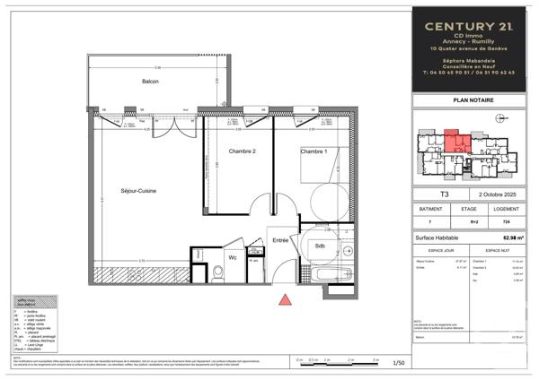 Appartement T3 à vendre  3 pièces - 62,94 m 2   RUMILLY  - 74