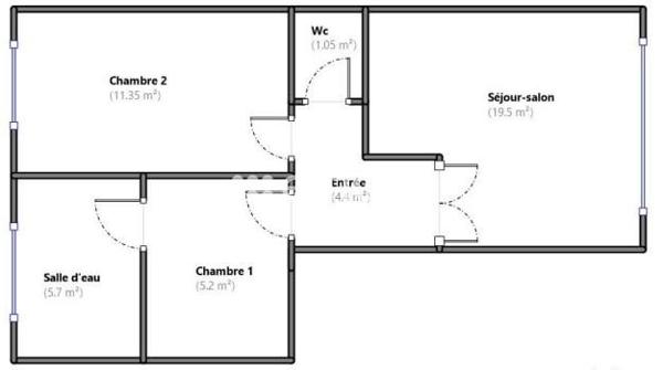 Appartement 2 pièces - 52 m²