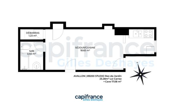 Avallon (89200) - Studio 23.28m² + Cave (17.08m²)