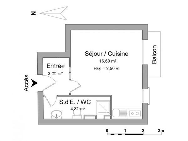 Location Studio 23.9 m² - 264 RUE D'ENTRAIGUES Tours 37000