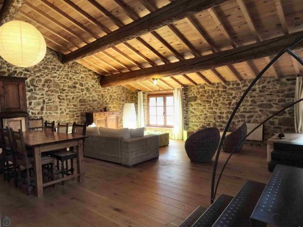 Ancienne grange en pierres rénovée esprit loft contemporain avec terrasse et cour