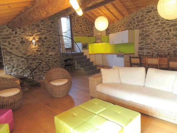 Ancienne grange en pierres rénovée esprit loft contemporain avec terrasse et cour