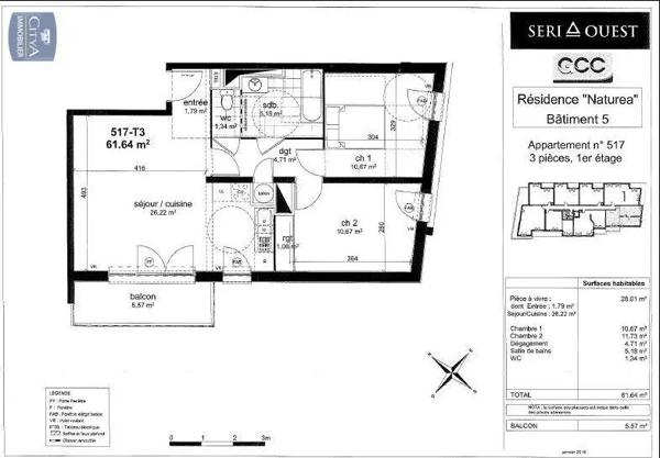 Appartement à louer 3 pièces 61.64m²
