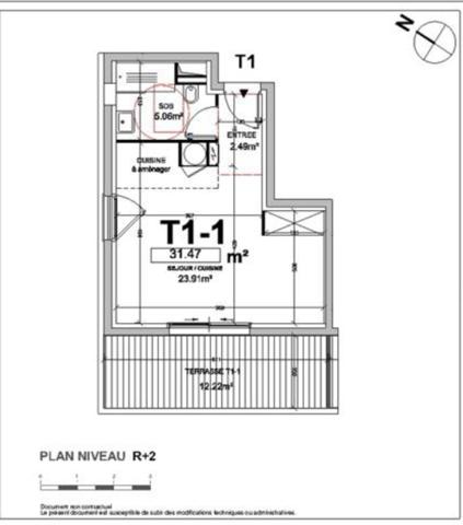 Appartement lumineux de 31.50m2 avec terrasse de 12m2 + garage et place de parking dans résidence récente
