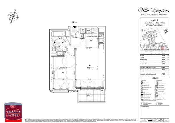 Appartement à louer 2 pièces 43.1m²