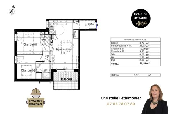 Appartement Dinard 3 pièces - 59,19 m2 - Balcon + Parking