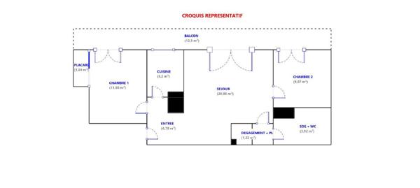 Appartement Les Lilas 3 pièces avec balcon cave et place de stationnement