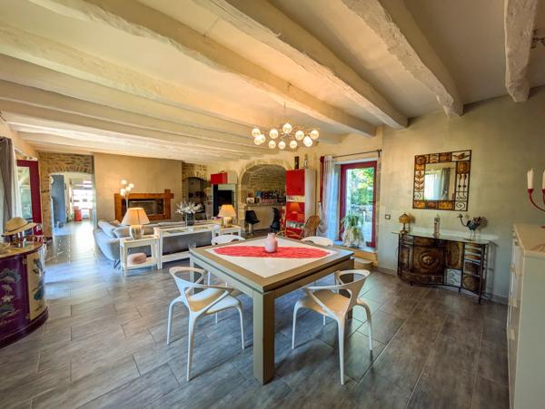 Maison en pierre immaculée avec maison d'hôtes, piscine, spa et jardins paysagers.