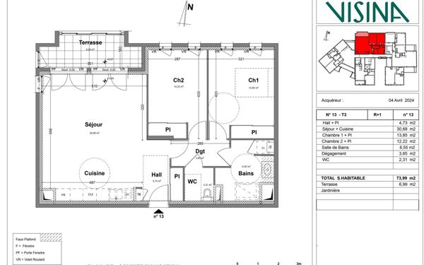 Appartement à vendre    3 pièces • 73,99 m2 Irigny