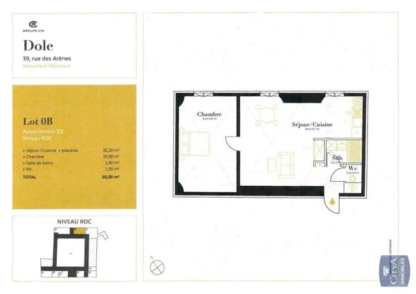 Appartement à louer 2 pièces 60m² Dole (39100)