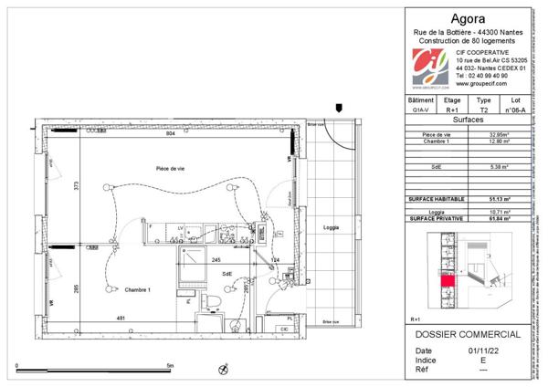 Appartement T2 neuf (agora) NANTES Bretagne - 51.13 m2  181 081 Euros