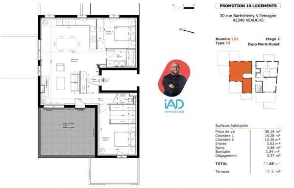 Appartement à vendre 3 pièces 77 m² Veauche