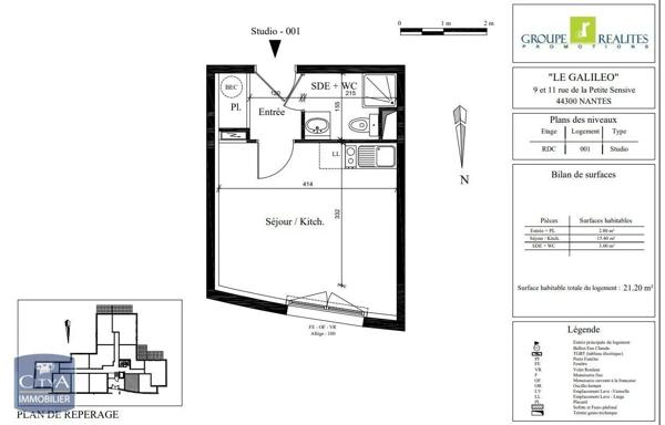 Appartement à louer 1 pièce 21.2m² Nantes (44300)