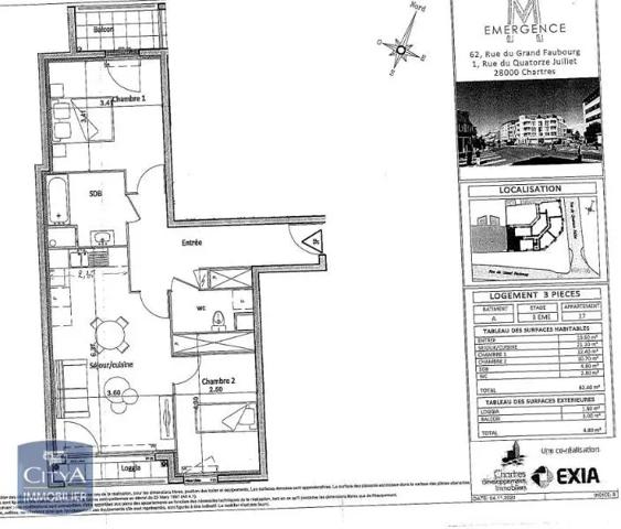 Appartement à louer 3 pièces 62.8m² Chartres (28000)