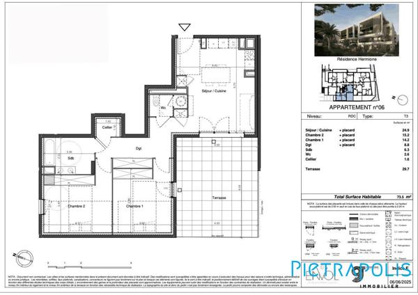 SÈTE - RÉSIDENCE HERMIONE : Appartement T3 73,5m², terrasse 29,7m², parking