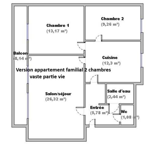Appartement70 m²/Option 1 résidence principale 2 chambres + vaste cuisine sejour/option 2 colocation 4 chambres rendement 9%