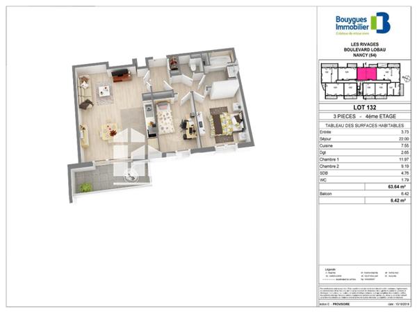Location Appartement 3 pièces 63.64 m² - 45 BOULEVARD LOBAU Nancy 54000