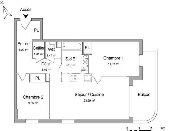Location Appartement 3 pièces 62.34 m² - RUE JEAN RAYMOND GUYON Lormont 33310
