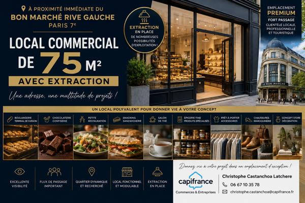 EMPLACEMENT PREMIUM À DEUX PAS DU BON MARCHÉ RIVE GAUCHE – LOCAL COMMERCIAL DE 75 M² AVEC EXTRACTION