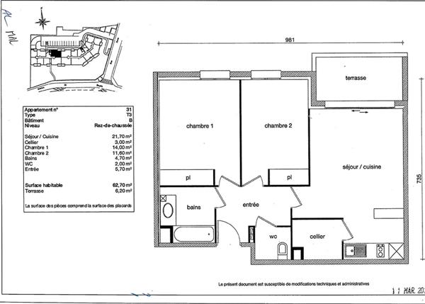 Appartement T3 avec terrasse et parking
