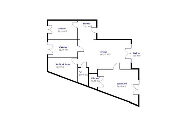 A louer PAU Appartement T2 Bis meublé de 48 m2 avec chambre et un bureau
