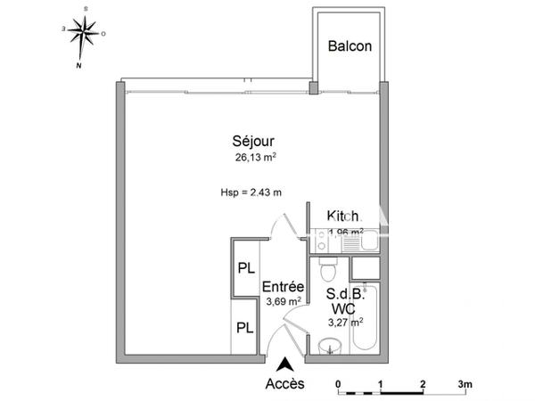 Location Studio 35.05 m² - RUE SALVADOR ALLENDE Talence 33400