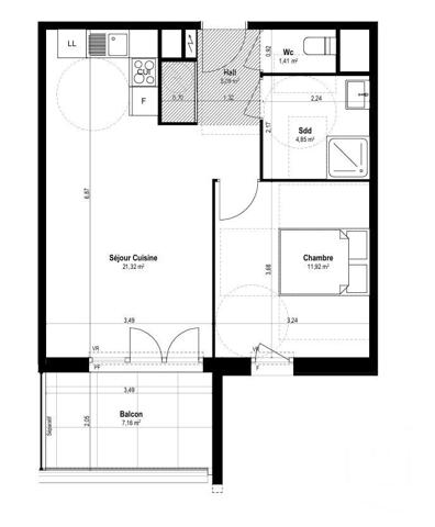 Appartement F2 à vendre  2 pièces - 44,59 m2 ST LAURENT DU VAR - 06