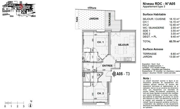 Appartement Vourles 3 pièces 63.70 m2