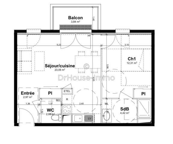 Appartement à louer 2 pièces de 44 m²
