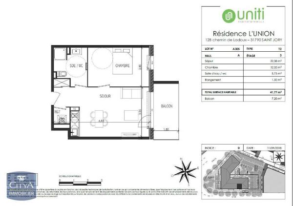 Appartement à louer 2 pièces 41.47m²