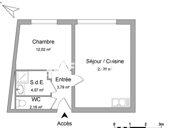 Location Appartement 2 pièces 44.24 m² - 70 RUE DES ARTILLEURS Angers 49000