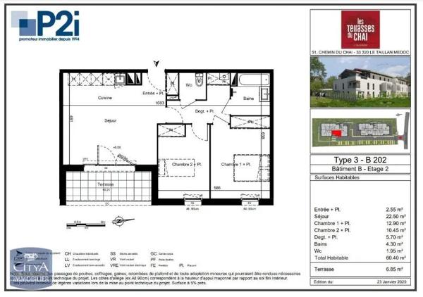 Appartement à louer 3 pièces 60.4m² Le Taillan-Médoc (33320)