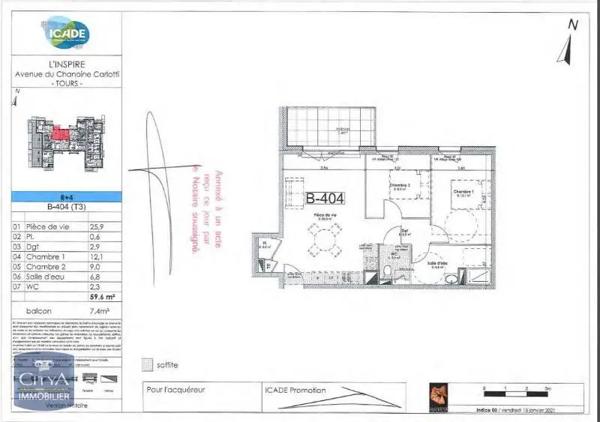 Appartement à louer 3 pièces 59.6m² Tours (37200)