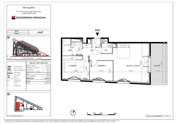 Appartement Neuf Montpellier, TVA 5,5 %, 3 pièces neuf de 66 m² avec terrasse de 12m², une place de parking