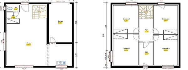 Maison  année 2025  r+1 de 109 m2 Habitable 4 chambres  avec garage ,terrasse, clôturé sur un terrain de 280 m² d angle