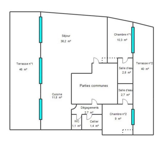 Penthouse 3 pièces 78 m²  - 86 m² de terrasses - Vue mer & Palais des Festivals